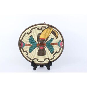 Handwoven Toucan Basket 10” Wall Art Central American Coil Raffia Guatemala Styl